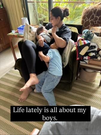 Sonam Kapoor feeds younger son Rudralok milk, Vayu kisses baby brother; see heartwarming family moments