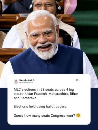 'Guess how many seats Congress won?': PM Modi's swipe at party's performance in MLC polls 'Guess how many seats Congress won?': PM Modi's swipe at party's performance in MLC polls