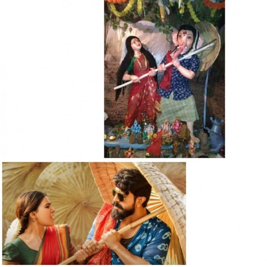 Rangasthalam: Lord Ganesha idols inspired for looks of Ram Charan and Samantha. Ram Charan and Samantha,Ram Charan,Samantha,Rangasthalam,Rangasthalam Ganesha idols,Ganesha idols,Ram Charan Ganesha idols,Samantha Ganesha idols