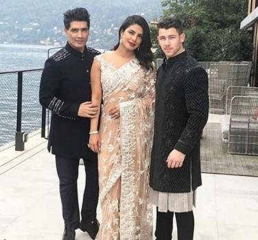 Priyanka Chopra and fiance Nick Jonas with Manish Malhotra