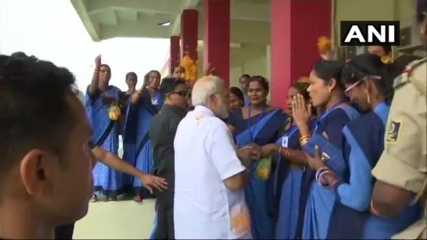 PM Narendra Modi arrives in Odisha, meets Anganwadi workers