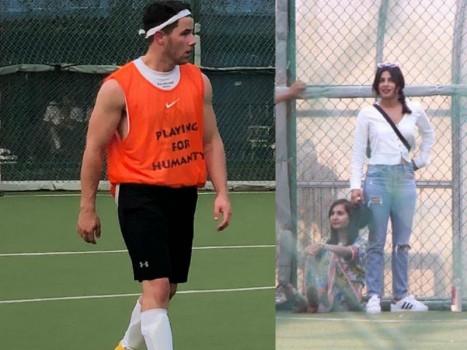 Priyanka cheers for Nick at friendly football match