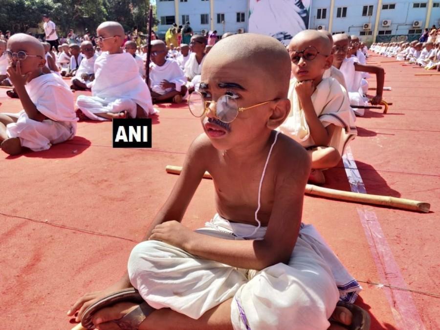 Take a look at students dressed as Mahatma Gandhi Mahatma Gandhi,Mahatma Gandhi birthday,Gandhi Jayanti,Gandhi Jayanti 2018,Gandhi Jayanti celebration,Gandhi Jayanti celebration pics,Gandhi Jayanti celebration images,Kids as Mahatma Gandhi