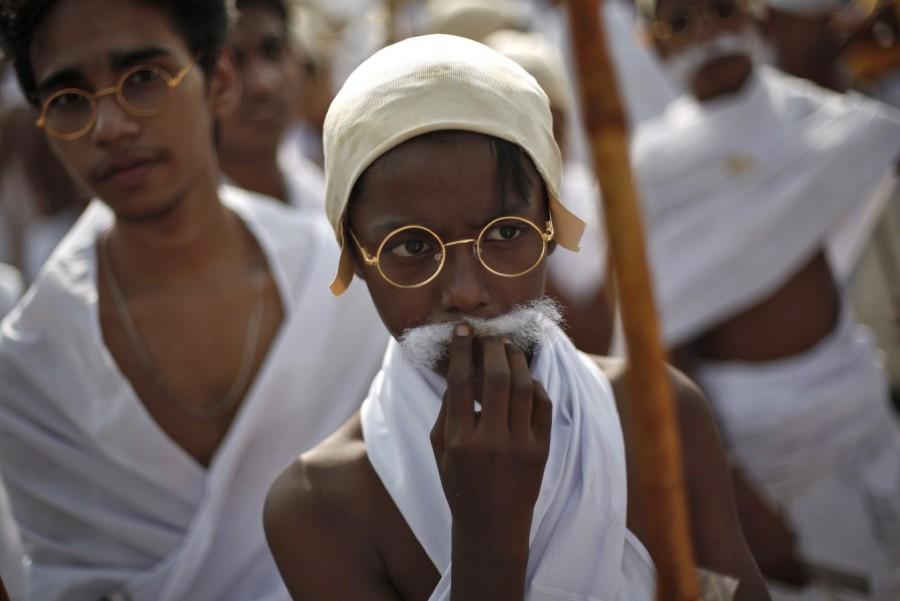 Students dressed as Mahatma Gandhi Mahatma Gandhi,Mahatma Gandhi birthday,Gandhi Jayanti,Gandhi Jayanti 2018,Gandhi Jayanti celebration,Gandhi Jayanti celebration pics,Gandhi Jayanti celebration images,Kids as Mahatma Gandhi