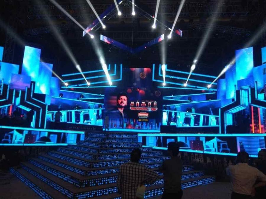 A glimpse at the arrangement of Thalapathy Vijay's mega event Thalapathy Vijay,AR Murugadoss,AR Rahman,Vijay,Keerthy Suresh,Varalaxmi Sarathkumar,Radha Ravi,Sarkar audio launch,Sarkar audio,Sarkar audio launch pics,Sarkar audio launch images,Sarkar audio launch stills,Sarkar audio launch pictures,Sarkar audio launch