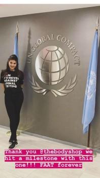 Jacqueline Fernandez expresses her views against animal testing at the UN