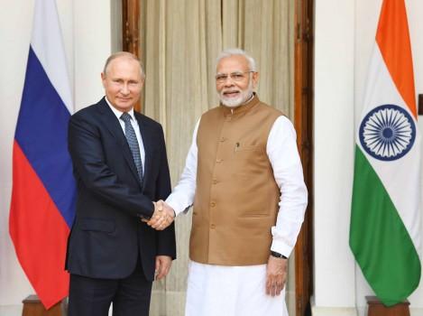 Russian President Vladimir Putin meets PM Narendra Modi at Hyderabad House in Delhi