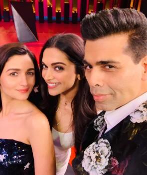 Deepika Padukone and Alia Bhatt with Karan Johar