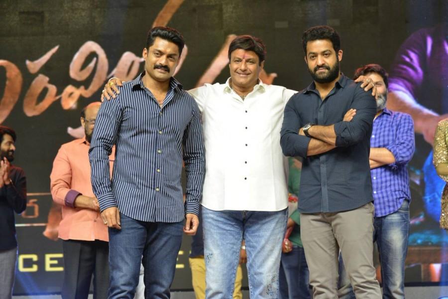 Nandamuri Balakrishna, Jr NTR and Kalyan Ram Nandamuri Balakrishna,Jr NTR,Kalyan Ram,Pooja Hegde,Jagapathi Babu,Eshwari Rao,Naveen Chandra,Aravindha Sametha,Aravindha Sametha success meet,Aravindha Sametha success meet pics,Aravindha Sametha success meet images,Aravindha Sametha success meet stills