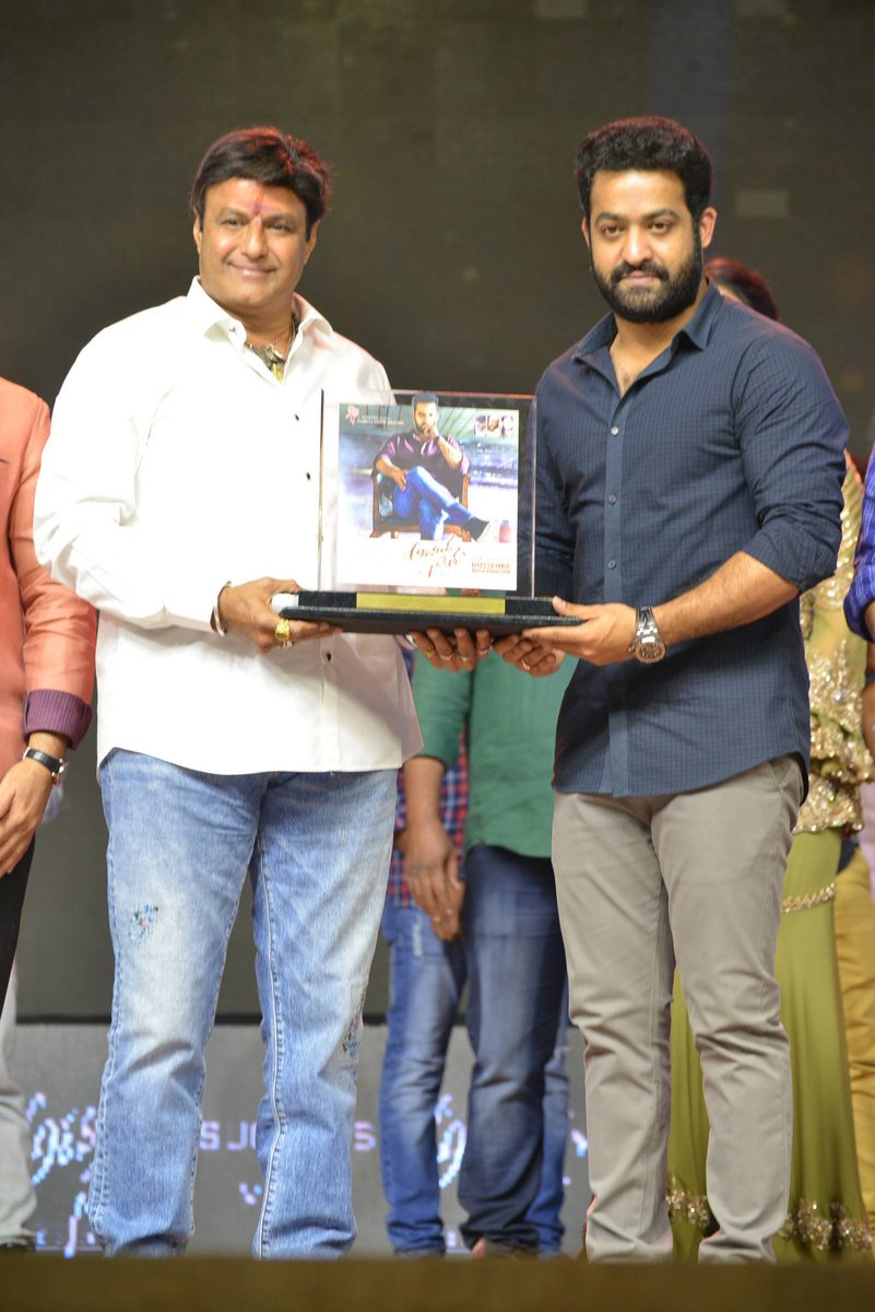 Nandamuri Balakrishna with Jr NTR Nandamuri Balakrishna,Jr NTR,Kalyan Ram,Pooja Hegde,Jagapathi Babu,Eshwari Rao,Naveen Chandra,Aravindha Sametha,Aravindha Sametha success meet,Aravindha Sametha success meet pics,Aravindha Sametha success meet images,Aravindha Sametha success meet stills