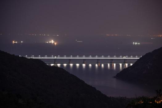An evening view of the Hong Kong-Zhuhai-Macau bridge