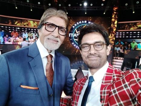 Aamir Khan shoots for 'KBC' with Big B