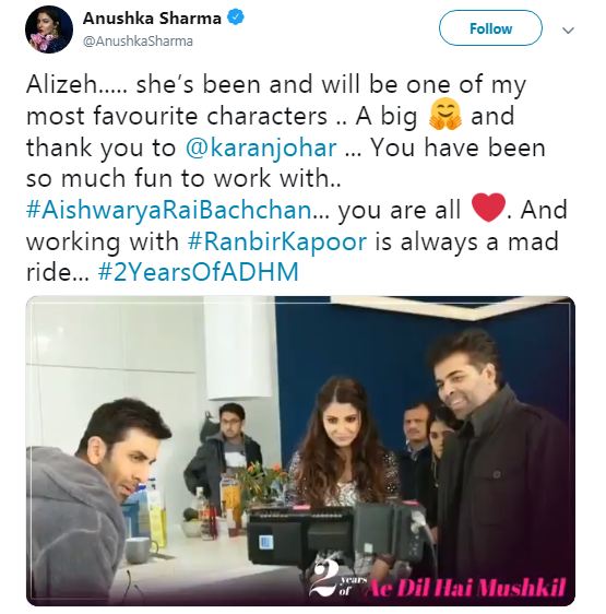 Karan Johar, Anushka Sharma get nostalgic on 2 years of 'ADHM' Ae Dil Hai Mushkil,Ae Dil Hai Mushkil 2 years,Karan Johar,Anushka Sharma,Karan Johar and Anushka Sharma