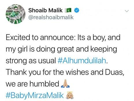 Sania Mirza, Shoaib Malik blessed with a baby boy