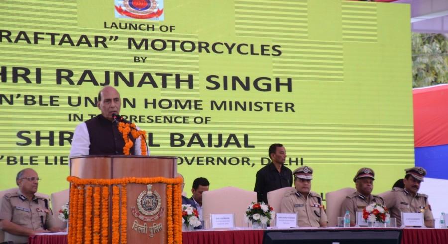 Rajnath Singh flags off "Raftaar" Motorcycle Patrols of Delhi Police Rajnath Singh,Union Home Minister Rajnath Singh,Raftaar,Raftaar Motorcycle Patrols,Motorcycle Patrols