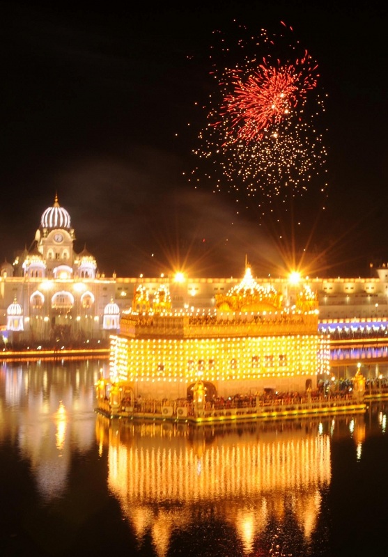 Lights Illuminate The Beauty Of The Golden Temple In Amritsar On Guru 