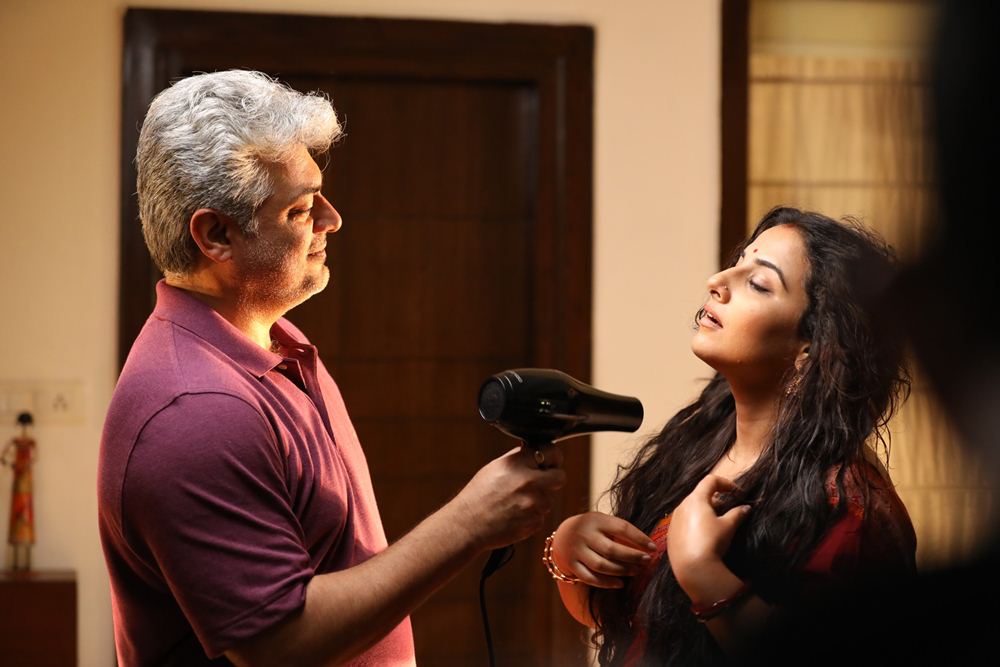 A romantic still of Ajith and Vidya Balan Nerkonda paarvai,nerkonda paarvai photos,nerkonda paarvai movie stills,nerkonda paarvai wallpapers,ner konda paarvai,ajith,ajith kumar,ajith pictures,vidya balan,shraddha srinath