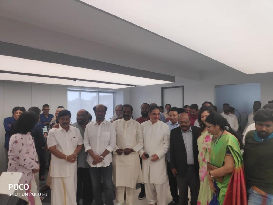 Rajinikanth, Vairamuthu and Kamal Haasan Kamal haasan,rajinikanth,k balachander,k balachander statue,kamal haasan birthday