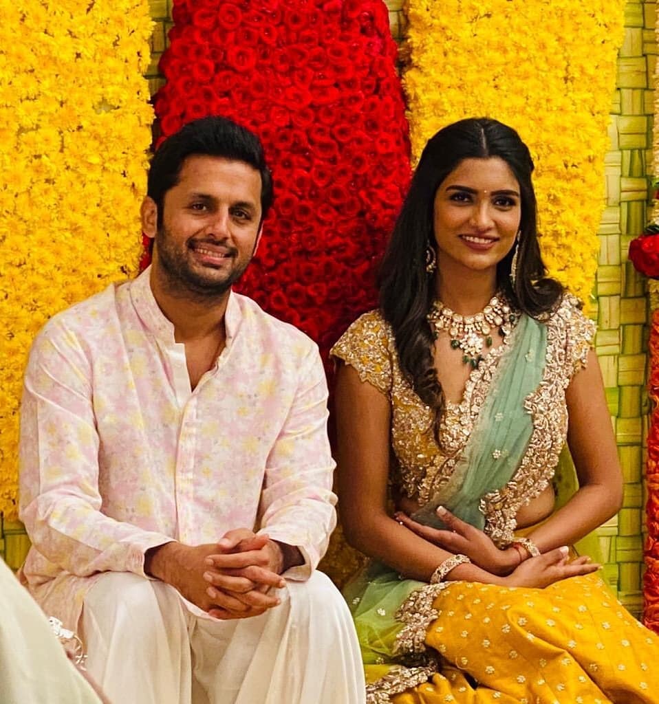 Nithin with Shalini at their Engagement Nithin,nithin engagement,telugu actor nithin,Nithiin,Nithiin engagement
