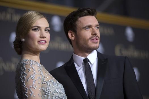 Cast members Lily James and Richard Madden pose at the premiere of 'Cinderella' at El Capitan theatre in Hollywood (REUTERS)
