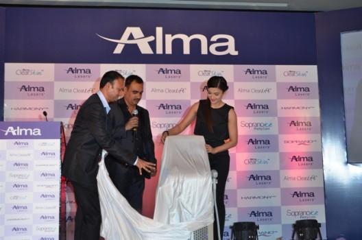 Actress Gauahar Khan, the brand ambassador of Alma Lasers launched skin laser products in Mumbai on 9 May 2015.