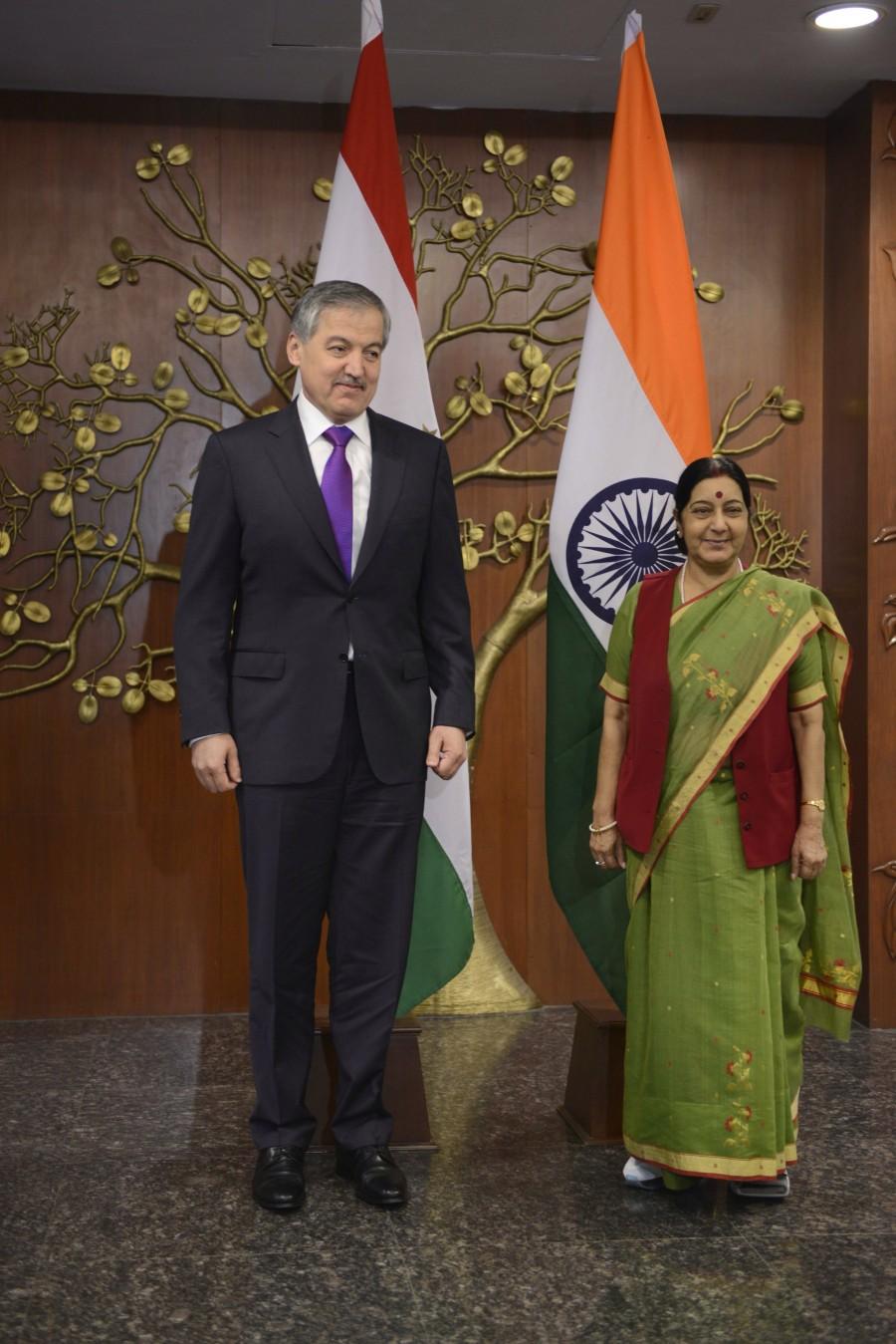 External Affairs Minister Sushma Swaraj met the Minister of Foreign Affairs of Republic of Tajikistan, H.E. Aslov Sirojidin Muhridinovich in New Delhi on 13 May 2015. Sushma Swaraj,Sushma Swaraj meetings,Sushma Swaraj meets Tajikistan minister,H.E. Aslov Sirojidin Muhridinovich