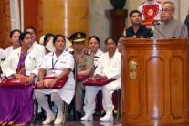 President Pranab Mukherjee addresses at the presentation ceremony of the Florence Nightingale Awards 2014 at Rashtrapati Bhavan, in New Delhi.