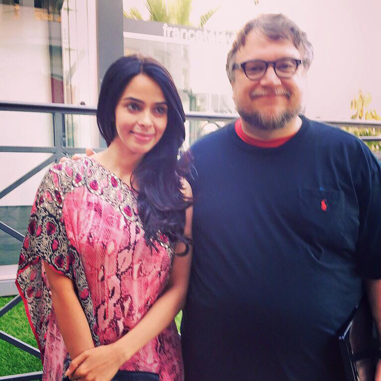 Mallika Sherawat with Guillermo Del Toro Mallika Sherawat,Guillermo Del Toro,mallika sherawat at cannes,Cannes 2015,Cannes Film Festival 2015