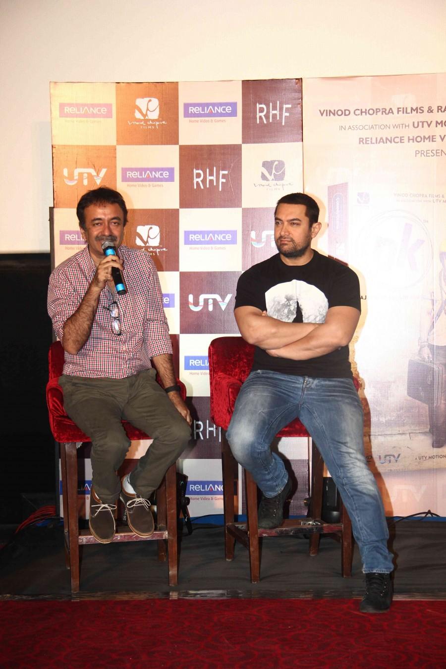 Aamir Khan and director Rajkumar Hirani at 'PK' DVD Launch PK,aamir khan,rajkumar hirani,vidhu vinod chopra,DVD launch,PK DVD,photos