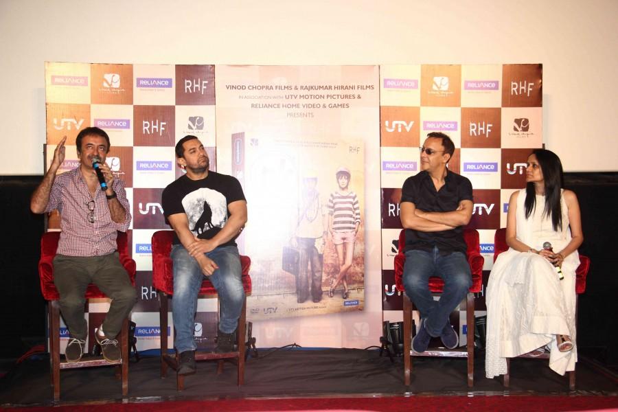 Produced by Vidhu Vinod Chopra, 'PK' also starred Anushka Sharma, Sushant Singh Rajput, Sanjay Dutt and Boman Irani PK,aamir khan,rajkumar hirani,vidhu vinod chopra,DVD launch,PK DVD,photos
