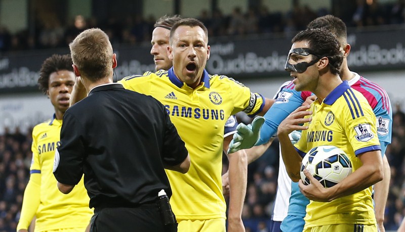 Chelsea's Cesc Fabregas after being sent of by referee Mike Jones as John Terry looks on Action English Premier League 2015,English Premier League,football match,football,Premier League,Premier League 2015,Soccer,premier league 2015 teams,football Champions,English Premier League pics,English Premier League images,English Premier League photos,Engli