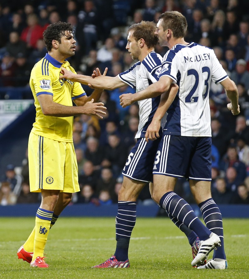 Chelsea's Diego Costa clashes with West Brom's Gareth McAuley as Craig Dawson intervenes English Premier League 2015,English Premier League,football match,football,Premier League,Premier League 2015,Soccer,premier league 2015 teams,football Champions,English Premier League pics,English Premier League images,English Premier League photos,Engli