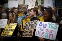Protesters call for a ban on fracking and a phasing out of oil development in California
