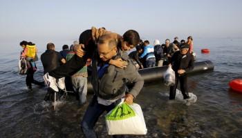Refugees Arrive on Greek Island,Refugees on Greek Island,Refugees land on Greek island,Greek island,south-eastern Aegean Sea,Aegean Sea,Syrian,Afghan immigrants