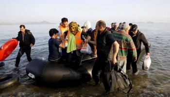 Refugees Arrive on Greek Island,Refugees on Greek Island,Refugees land on Greek island,Greek island,south-eastern Aegean Sea,Aegean Sea,Syrian,Afghan immigrants