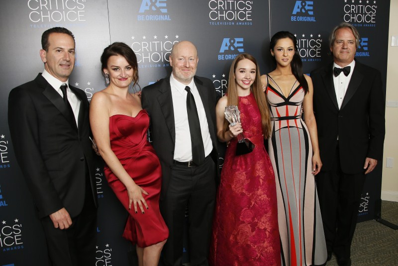 Joe Weisberg and the cast of the FX series 'The Americans' pose backstage with their award for Best Drama Series Critics' Choice Television Awards,Critics Choice Television Awards,Critics Choice Television Awards 2015,fifth annual Critics' Choice TV Awards,Critics' Choice Awards,Critics' Choice TV Awards 2015