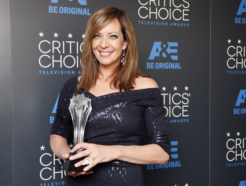 Actress Allison Janney poses backstage with her award for Best Supporting Actress - Comedy for her role on the CBS sitcom 'Mom' Critics' Choice Television Awards,Critics Choice Television Awards,Critics Choice Television Awards 2015,fifth annual Critics' Choice TV Awards,Critics' Choice Awards,Critics' Choice TV Awards 2015