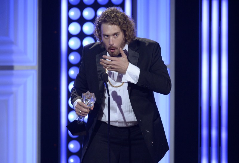T.J. Miller accepts the 'Best Supporting Actor - Comedy' award for his role on the HBO series 'Silicon Valley' Critics' Choice Television Awards,Critics Choice Television Awards,Critics Choice Television Awards 2015,fifth annual Critics' Choice TV Awards,Critics' Choice Awards,Critics' Choice TV Awards 2015