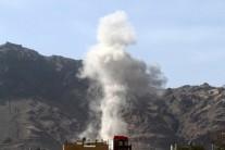 Smoke billows from Noqum mountain after it was hit by an air strike in Yemen's capital Sanaa