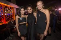 Cast member Emmanuelle Chriqui (C) poses with actresses Jenna Dewan Tatum (L) and Malin Akerman at the party following the premiere of 'Entourage' in Los Angeles