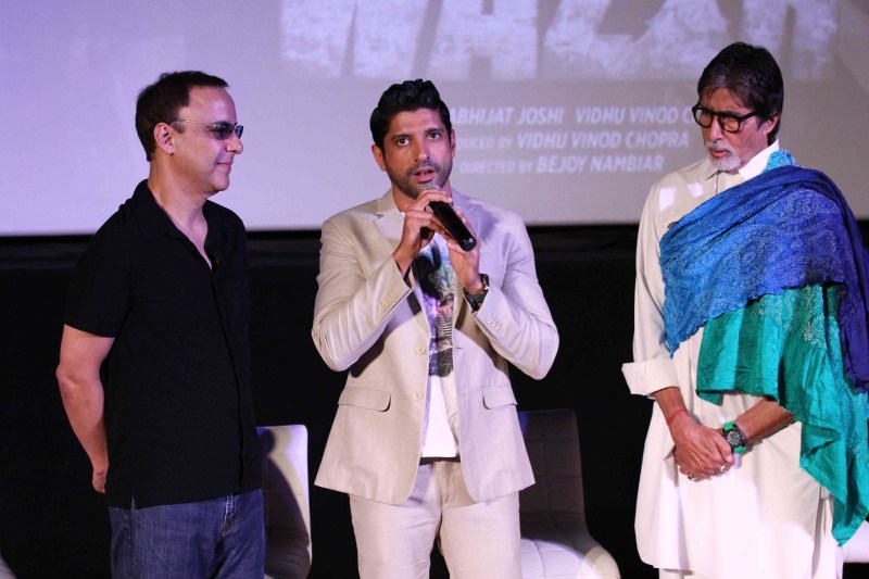 Vidhu Vinod Chopra, Amitabh Bachchan and Farhan Akhtar at Wazir First Look Launch Amitabh Bachchan and Farhan Akhtar launch the first look of Wazir,Amitabh Bachchan launch the first look of Wazir,Farhan Akhtar launch the first look of Wazir,Amitabh Bachchan and Farhan Akhtar,Amitabh Bachchan,Farhan Akhtar,Wazir,Wazir first look