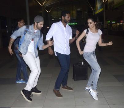 Shraddha Kapoor, Varun Dhawan and Prabhu Deva in Dancing Mood at Domestic Airport