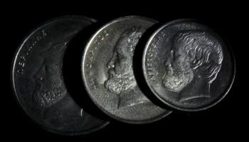 Greek Drachma Coins in Athens,Greek Drachma Coins,Greece Ancient Greek,Athens,Ancient Greek Money and Coins,Historic Currencies,Drachma Coins,Third modern drachma coins