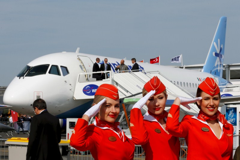 Cabin crew members of Russian carrier Aeroflot 51st Paris Air Show,51st Paris Air Show at Le Bourget Airport,Le Bourget Airport,Air Show,51st International Paris Air Show,51st Paris Air Show 2015,Air Show 2015,Air Show pics,Paris International Air Show 2015,Paris air show