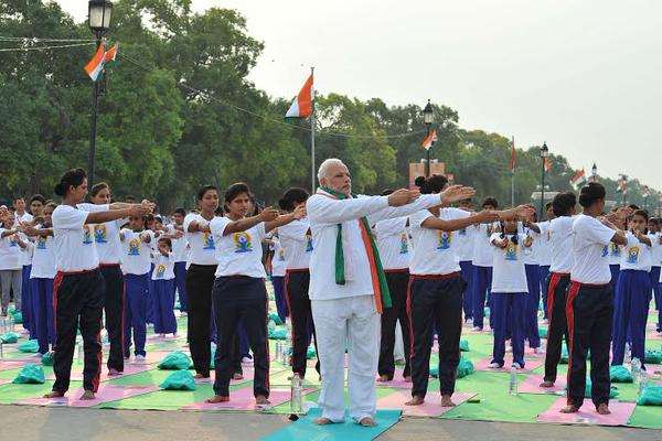 Narendra Modi at International Yoga Day Celebration at Rajpath in Delhi ...