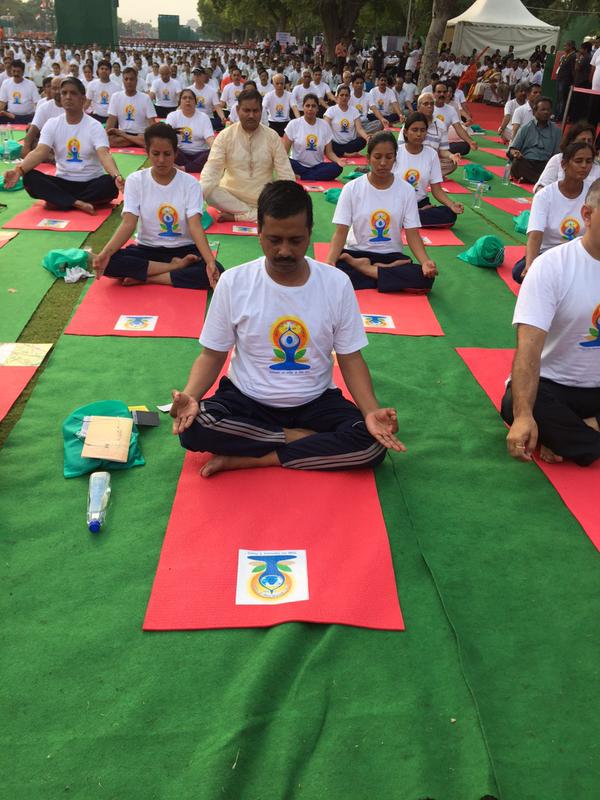 Arvind Kejriwal at International Yoga Day Celebration in Dehli Anandiben Patel at International Yoga Day Celebration,Arvind Kejriwal at International Yoga Day Celebration,Devendra Fadnavis at International Yoga Day Celebration,DR Rama Singh at International Yoga Day Celebration,Siddaramaiah at International Yoga Day