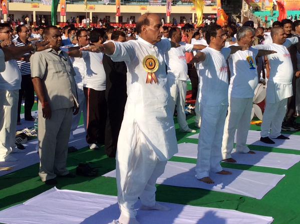 Rajnath Singh at International Yoga Day Celebration in Lucknow Anandiben Patel at International Yoga Day Celebration,Arvind Kejriwal at International Yoga Day Celebration,Devendra Fadnavis at International Yoga Day Celebration,DR Rama Singh at International Yoga Day Celebration,Siddaramaiah at International Yoga Day