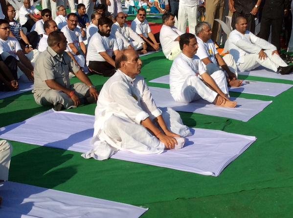 Rajnath Singh at International Yoga Day Celebration in Lucknow Anandiben Patel at International Yoga Day Celebration,Arvind Kejriwal at International Yoga Day Celebration,Devendra Fadnavis at International Yoga Day Celebration,DR Rama Singh at International Yoga Day Celebration,Siddaramaiah at International Yoga Day