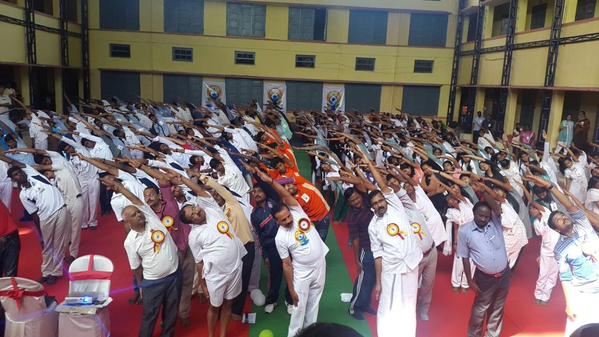 Sadananda Gowda at International Yoga Day Celebration in Thiruvananthapuram Anandiben Patel at International Yoga Day Celebration,Arvind Kejriwal at International Yoga Day Celebration,Devendra Fadnavis at International Yoga Day Celebration,DR Rama Singh at International Yoga Day Celebration,Siddaramaiah at International Yoga Day