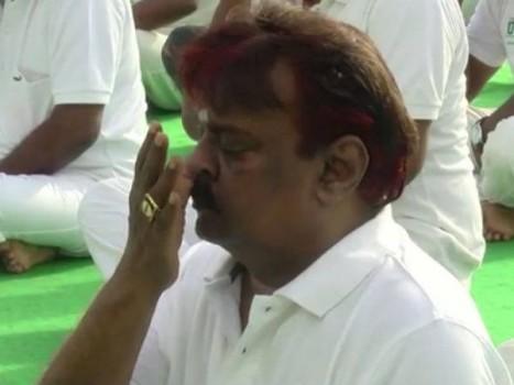 Vijayakanth Performing Yoga on a International Yoga Day